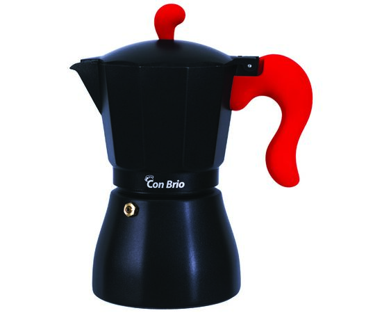 Гейзерная кофеварка Con Brio CB-6603 (красная ручка) на 3 чашки (150мл), Об'єм: 0,15 л., Колір: Чорний